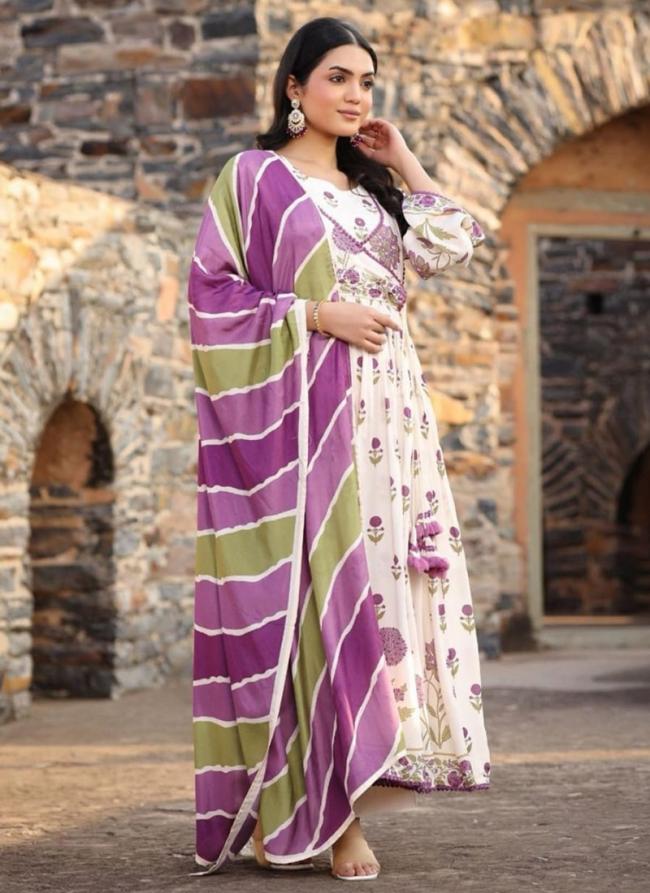 Pure Cotton Purple Traditional Wear Printed Readymade Salwar Suit